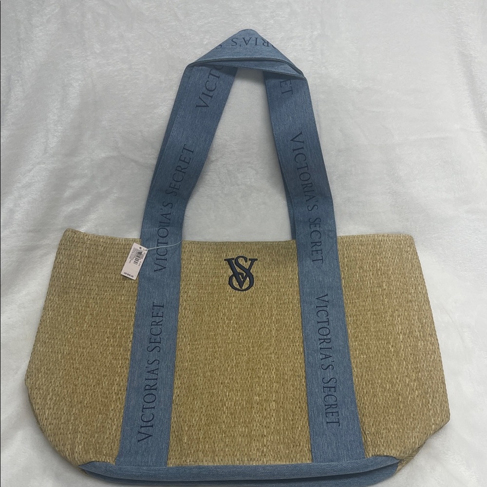 Victoria's Secret Woven and Denim Beach Tote - Picture 2 of 15